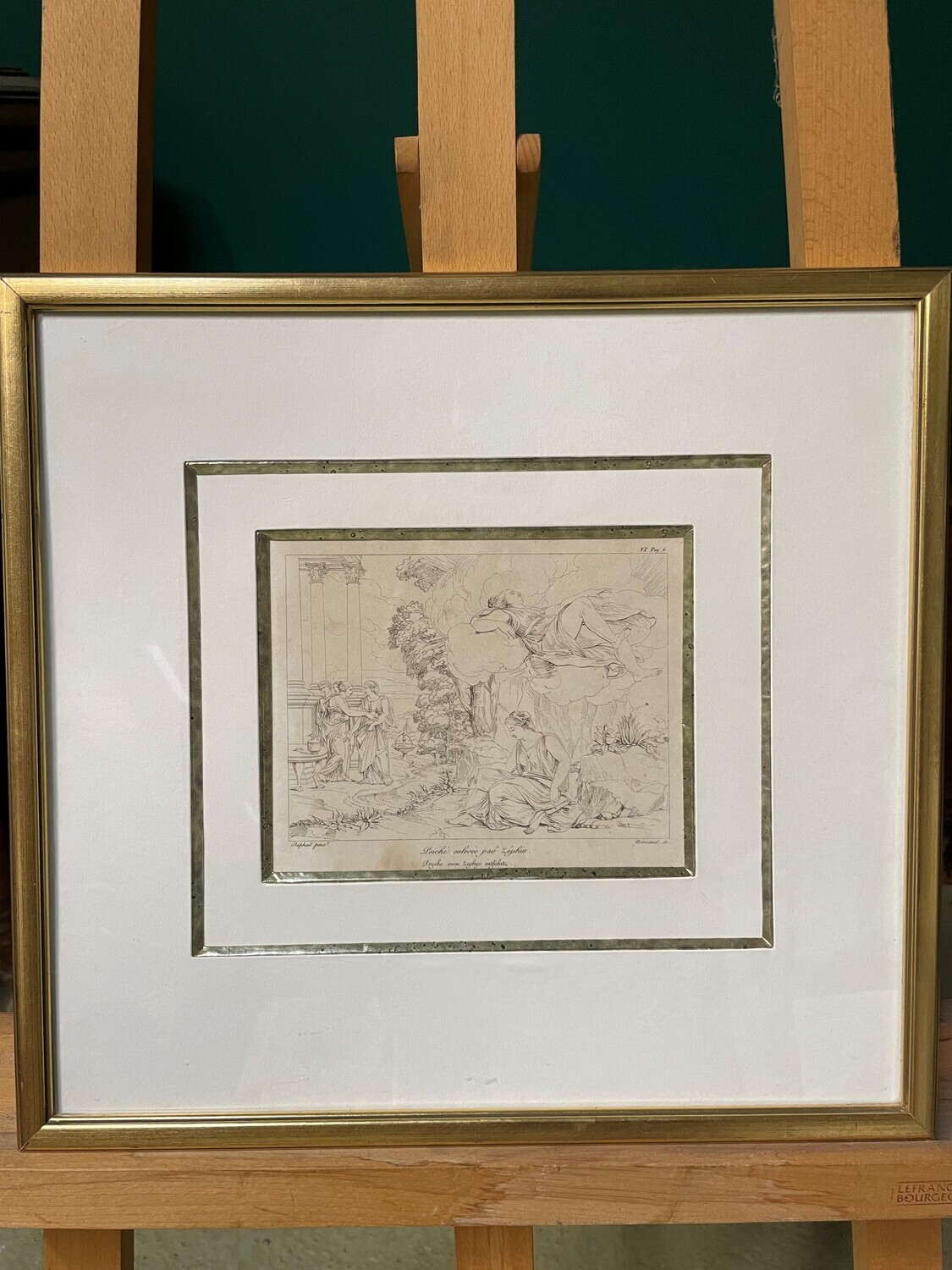 Raphael "Psiché enlevée par Zéphio" par Raphael cadre sous verre - 14.5 cm x 18 cm