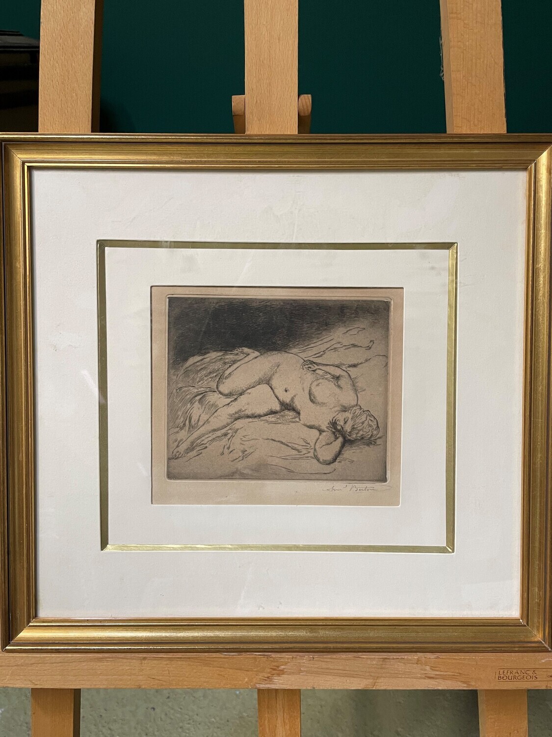 Armand BERTON (1854-1927) Le repos du modèle lithographie bien encadrée sous verre - Dimensions 17 cm x 20 cm