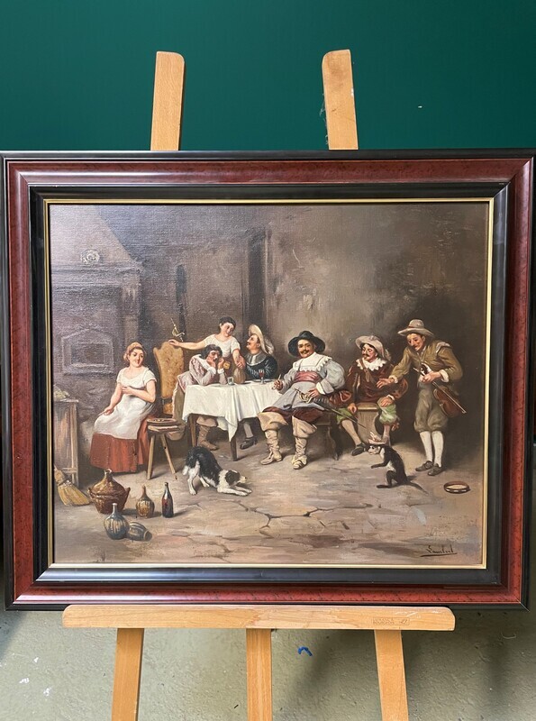 LAMBERT "Scène de taverne" - Dimensions 54.5 cm x 64.5 cm