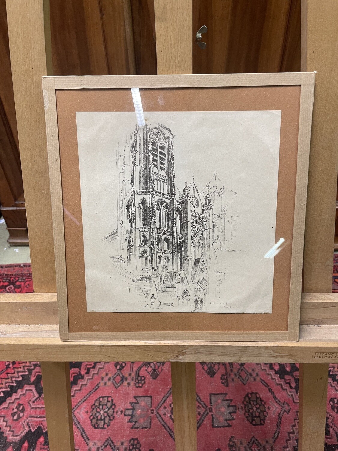 Alonzo C. WEBB (1888-1975). Cathédrale de Bourges. Tirage en noir, intitulé et titré dans la planche. 25 x 24 cm