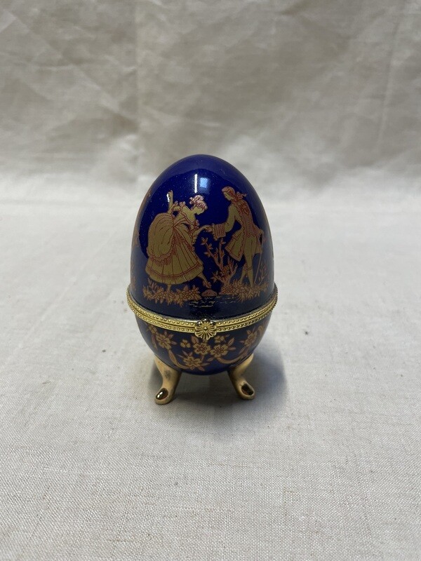 Œuf fond bleu avec détail doré - Hauteur 10 cm