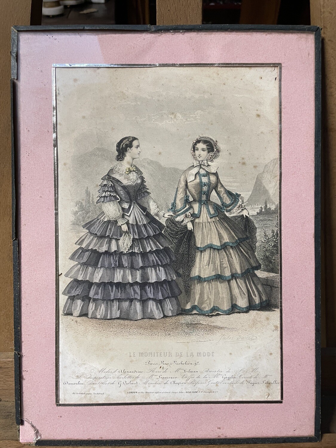 Gravure "Le moniteur de la mode" rue de Richelieu 24 cm x 33 cm