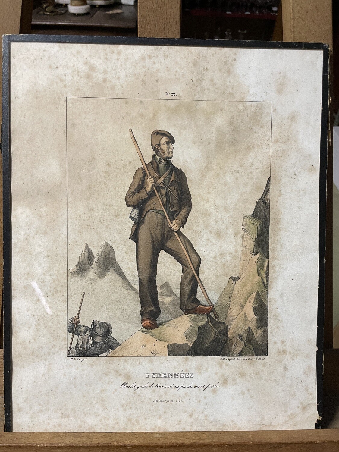 Lithographie "Charlet, Guide de Ramond, au pic du mont perdu" - 27,5 cm x 34,5 cm
