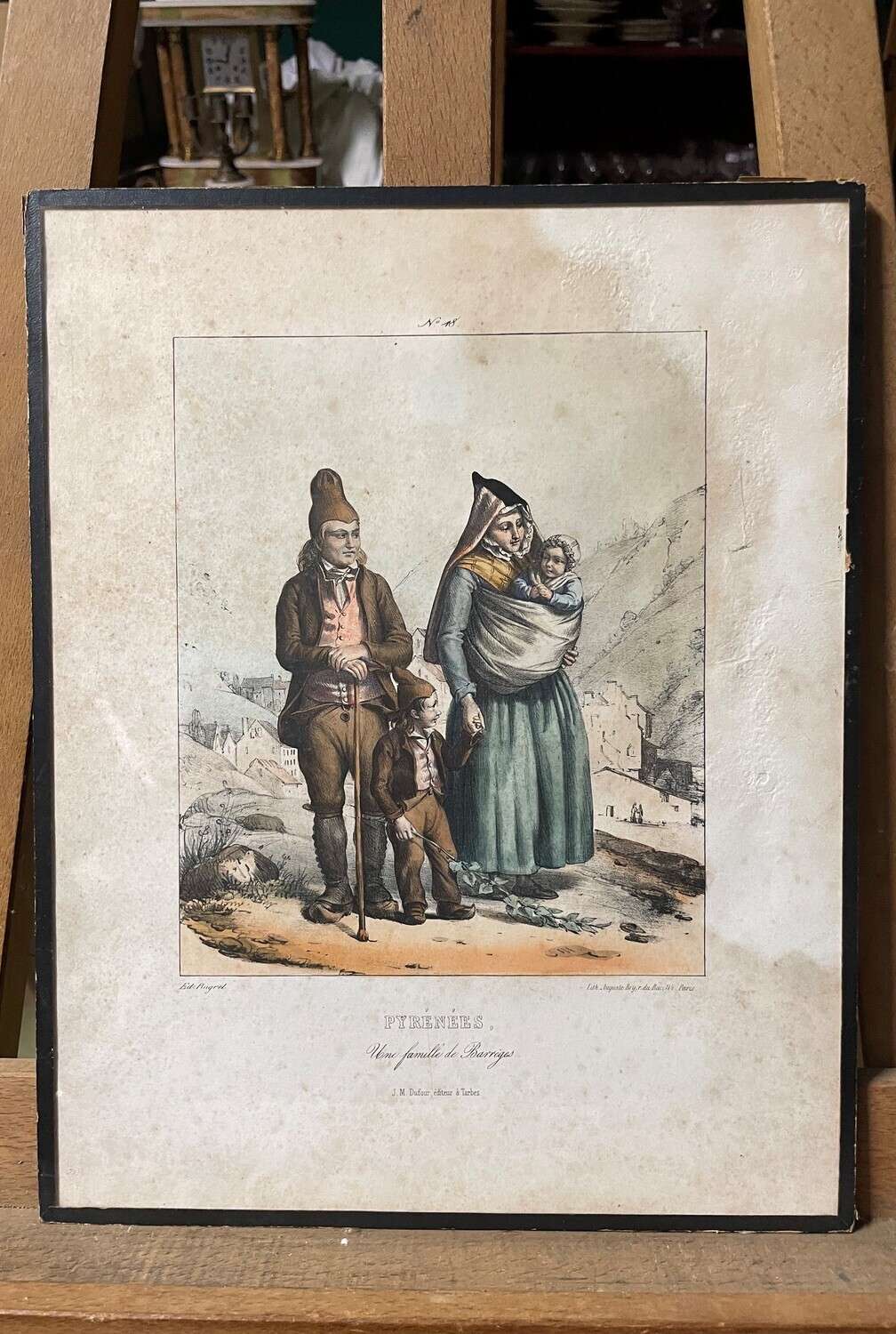 Lithographie "Une famille de Barrège" - 34,5 cm x 27,5 cm