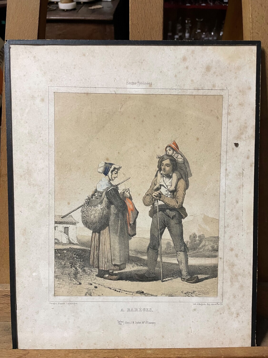 Lithographie "A barèges" 34,5 cm x 27,5 cm