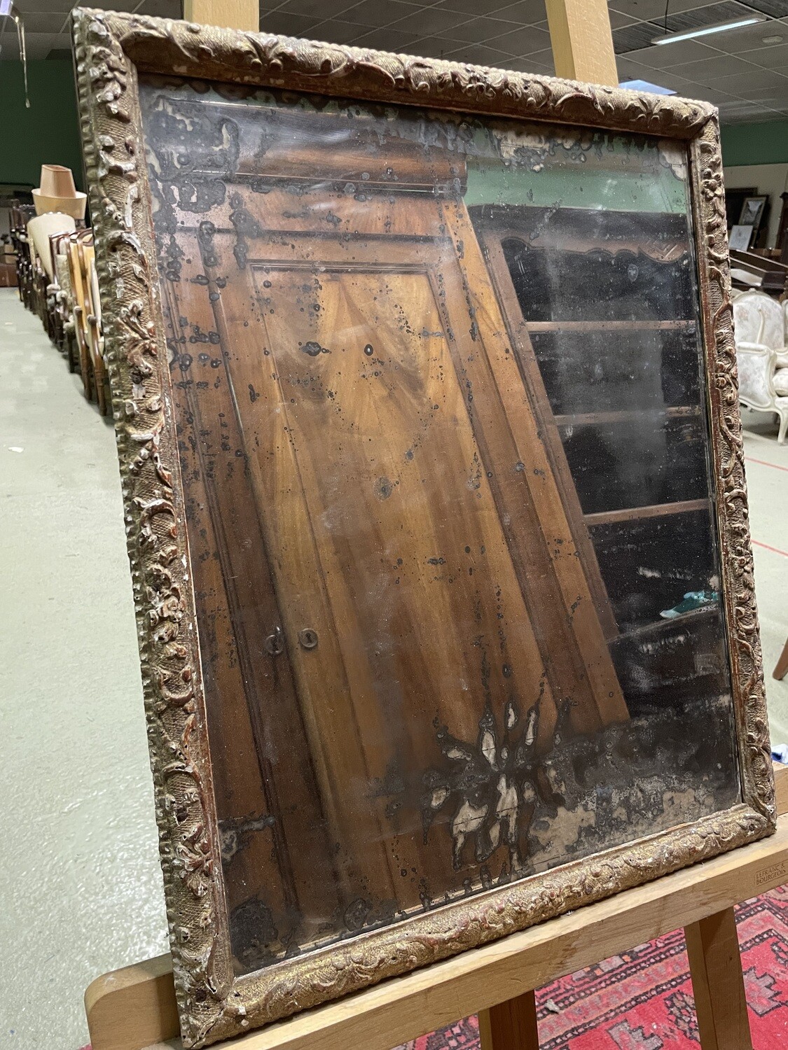 Miroir d'époque fabrication au mercure usé - 59 cm x 48 cm