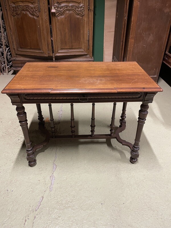 Table à écrire à un tiroir en ceinture, entretoise en X et pieds en bois tourné - 74 x 100 x 60 cm