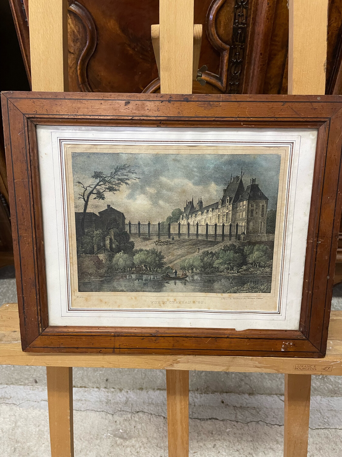 Gravure en couleur "Vue du châteaux d'eu" - 43 x 35 cm
