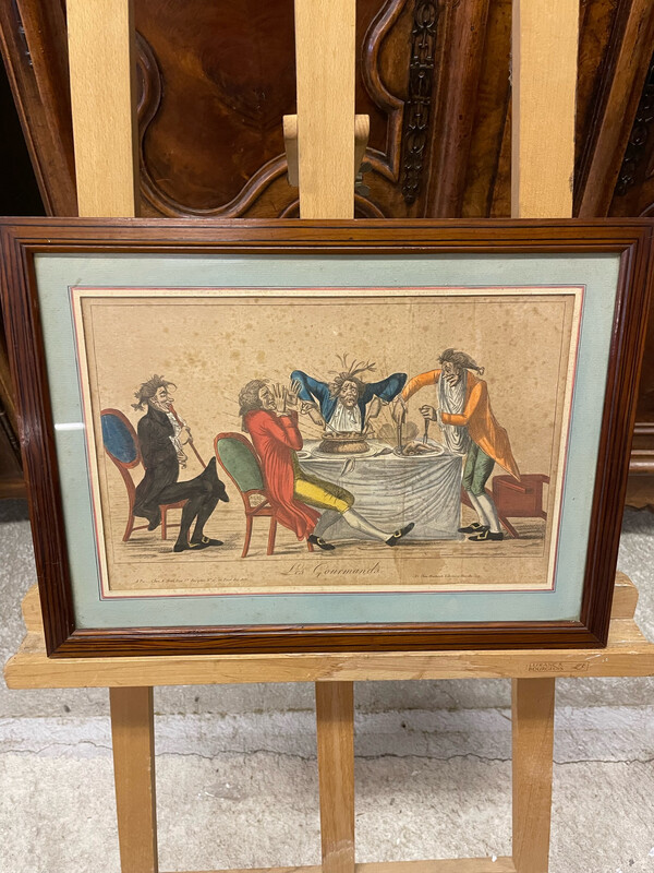 Gravure en couleur "Les gourmands" - 49 x 36 cm
