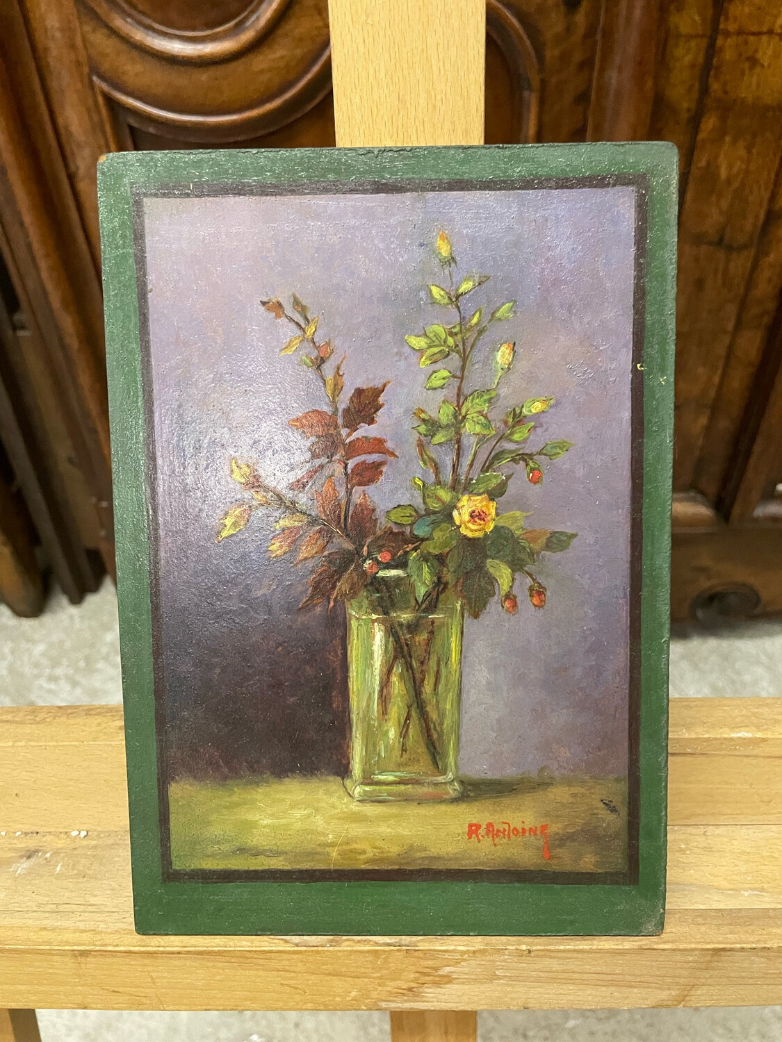 Atelier R.ANTOINE : Bouquets de naturelle faux cadre vert - 14,5 x 22 cm