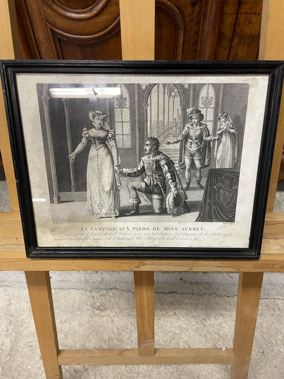 Gravure "Le vampire au pieds de miss Aubrey" - 34,5 x 27 cm