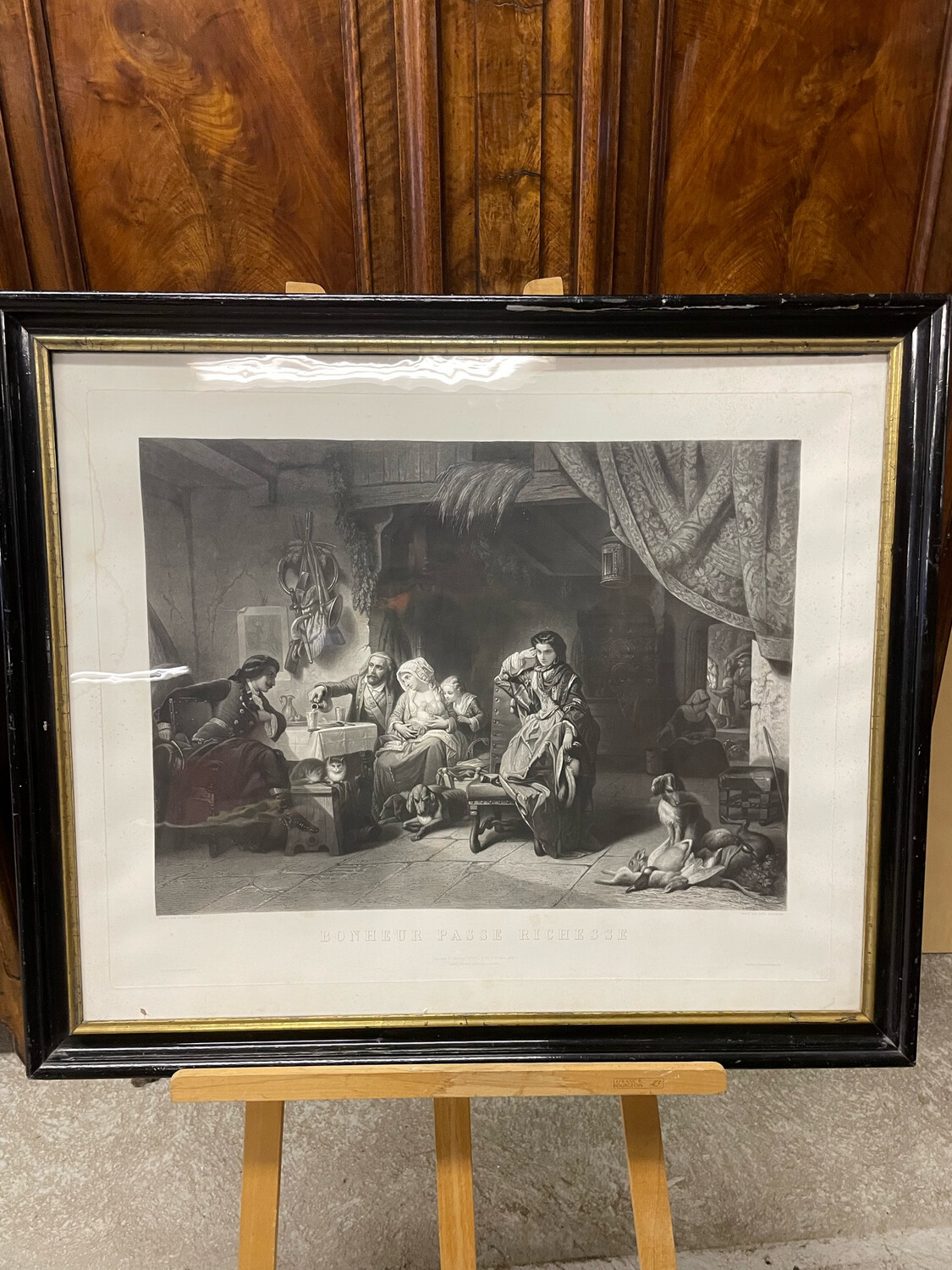 BONHEUR PASSE RICHESSE d'après Compte Calix : gravure noir et blanc - XIX° - 69.5x83 cm.