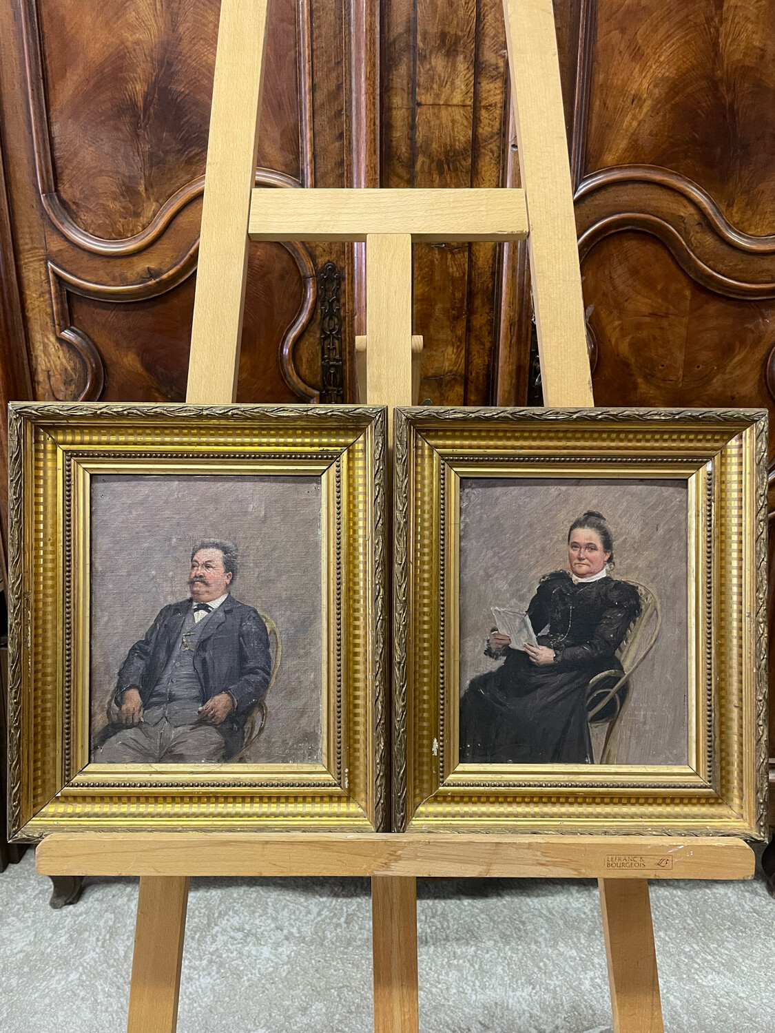 Couple avec cadre doré - 31,5 x 37 cm