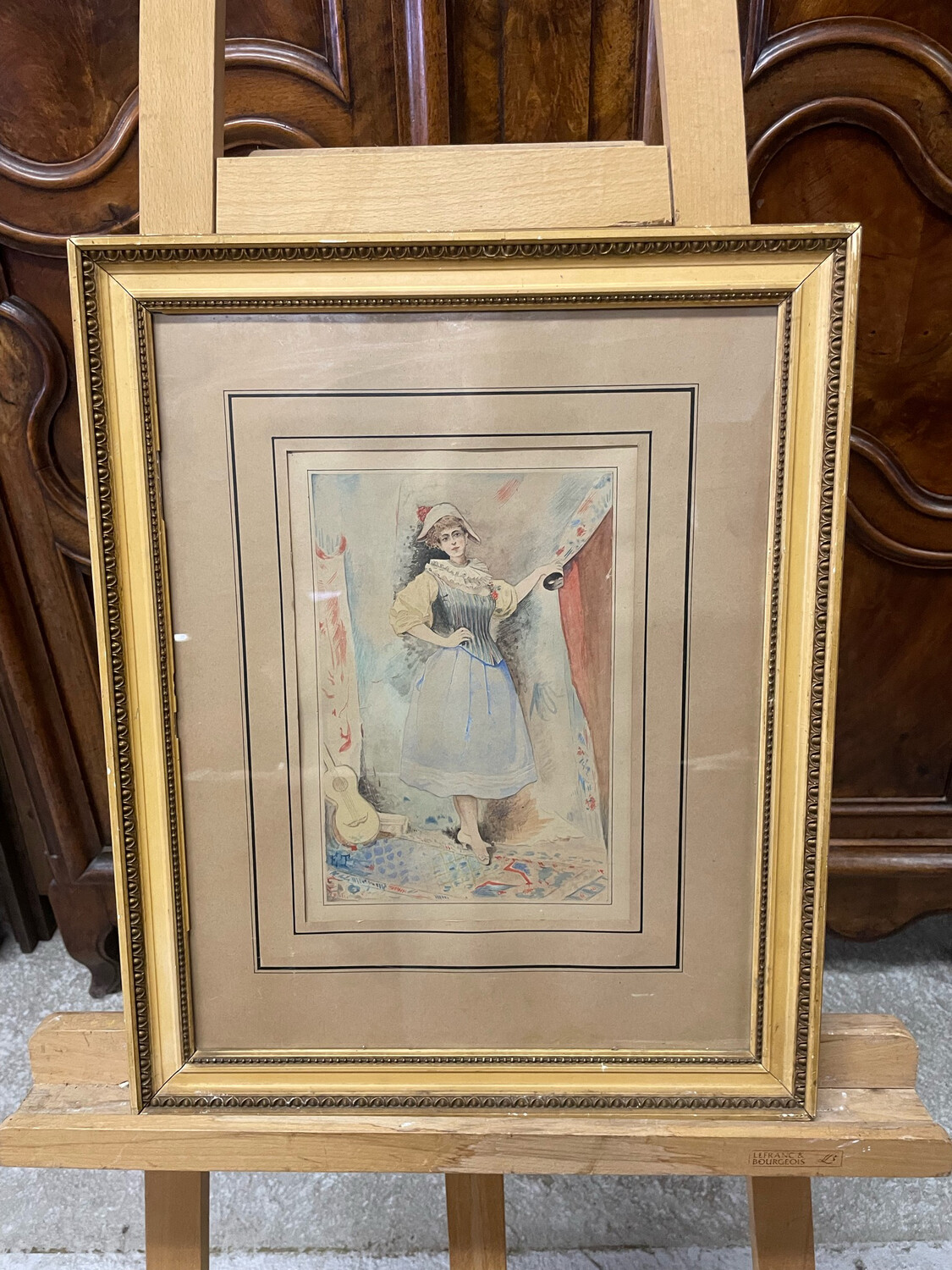 Actrice de théatre. Monogrammé en bas à gauche E. T. - 28 x 20 cm.