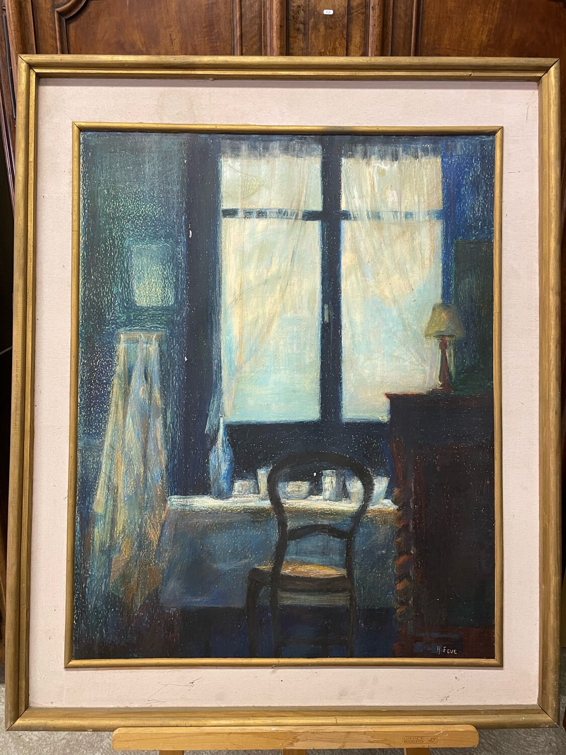 FEVE Annie (1946-2020) - Devant la Fenêtre. Pastel à l'huile signé en bas à droite - 90 x 70 cm.
