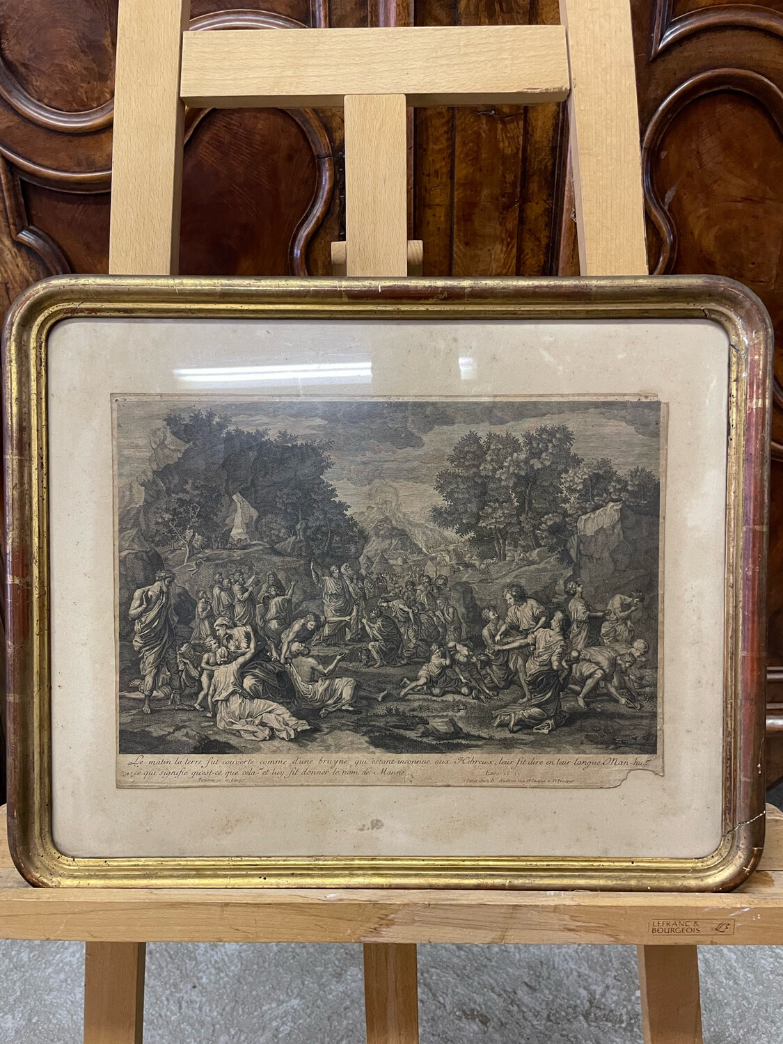 Gravure ancienne encadrée d'après POUSSIN - 41 x 50 cm
