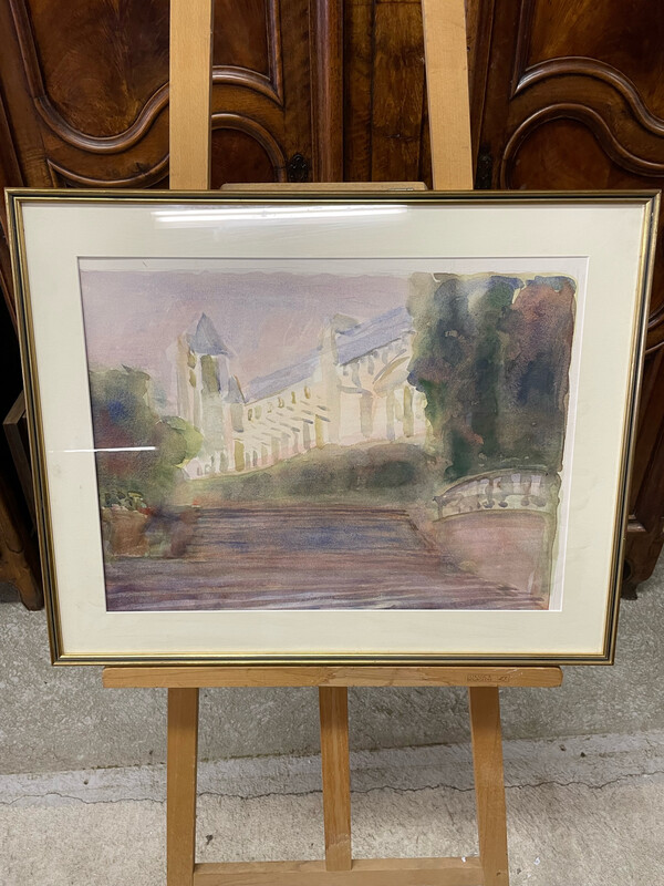 FEUERSTEIN Noël (1904-1998) - "Escalier, jardin de l'Archevêché et Cathédrale", aquarelle 42 x 56 cm.