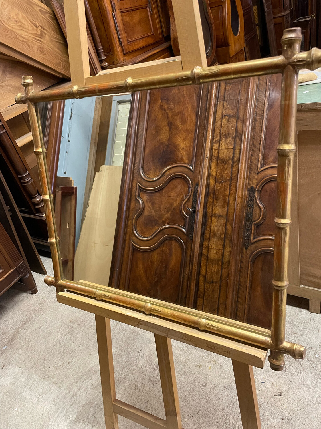 Miroir en bambou doré - 73 x 63 cm