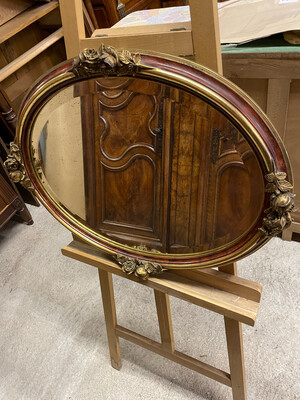 Miroir en bois et stuc doré à décor de rose - Longueur 70cm