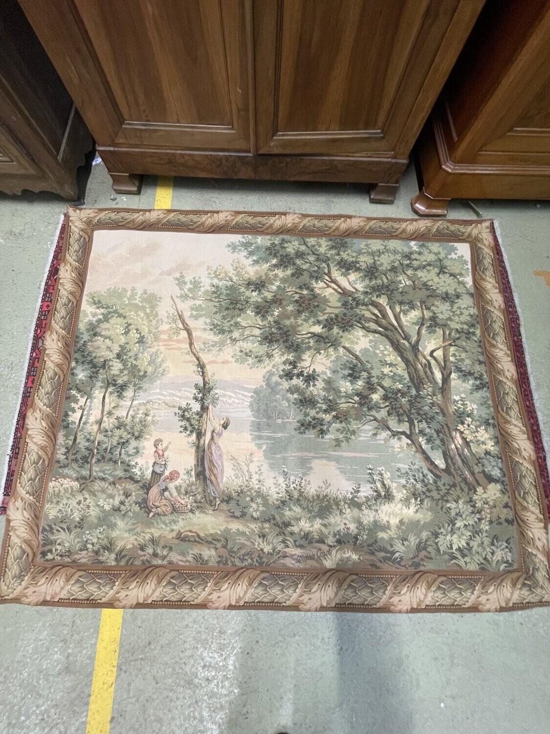 Très belle tapisserie murale représentant un bord de lac (Made in France) - 145 x 200