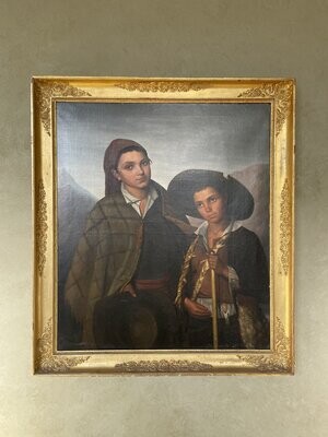 Ecole espagnole 19è siècle - Sublime portrait de deux enfants - 109x102