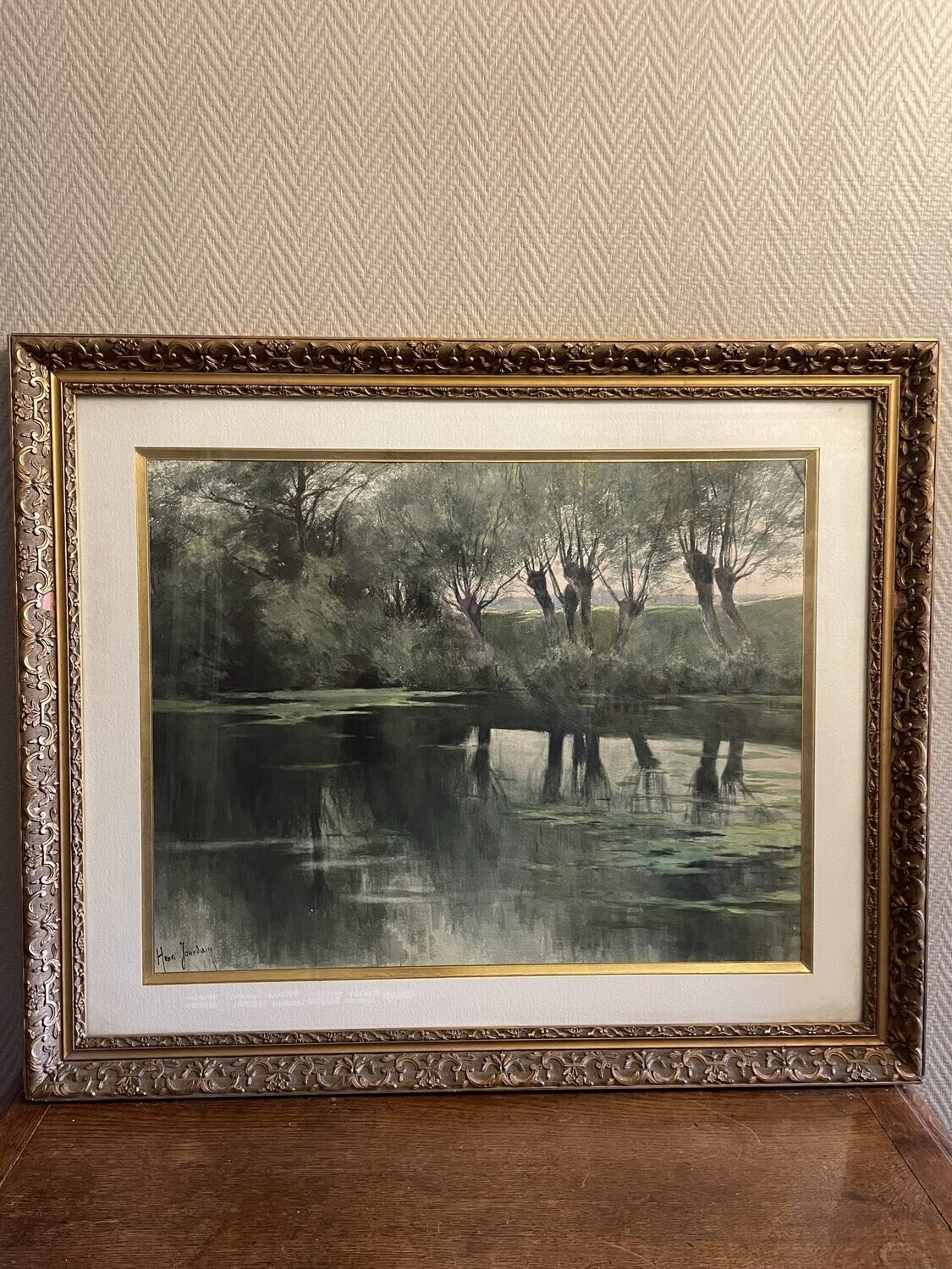 Henri Jourdain - Magnifique tableau représentant un cours d'eau - 85,5 cm x 71 cm