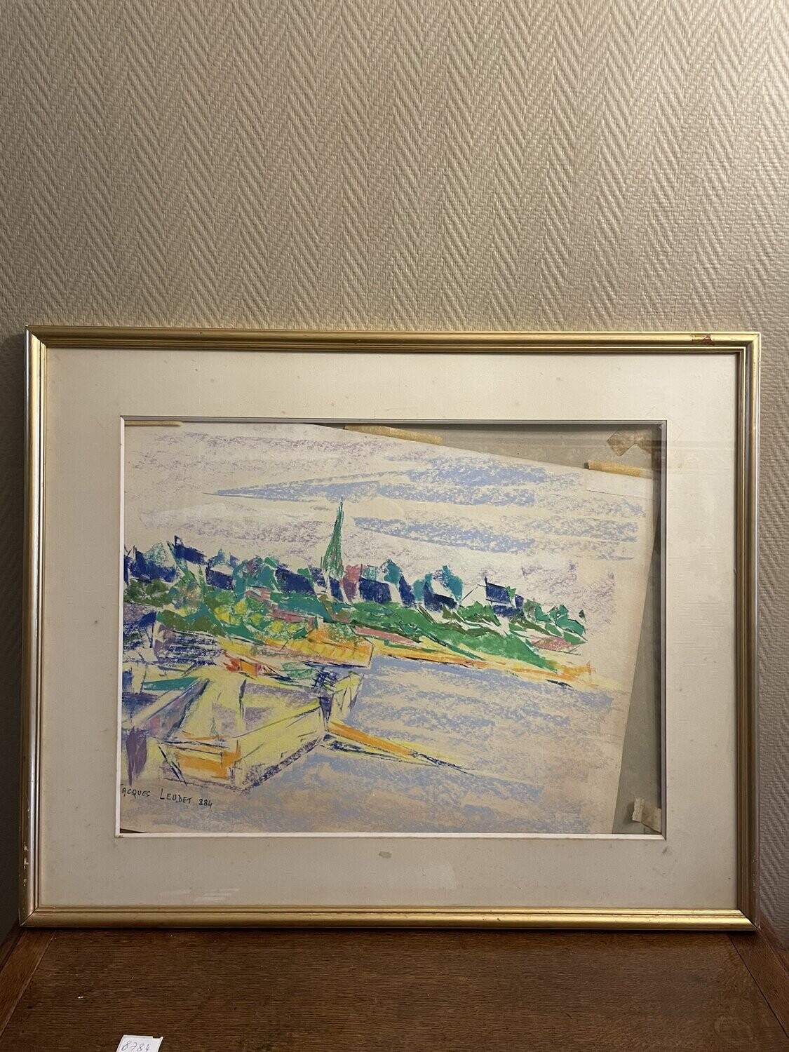 Jacques Leudet pastel représentant un port "884" (à remettre dans son cadre) - 80,5 cm x 64,5 cm