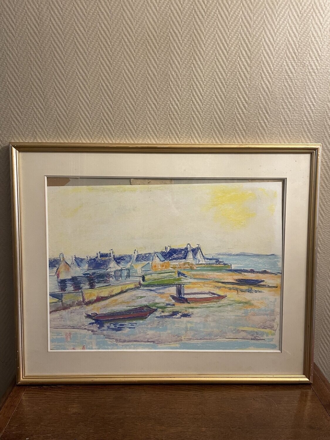 Pastel représentant un paysage marin - 80,5 cm x 64,5 cm