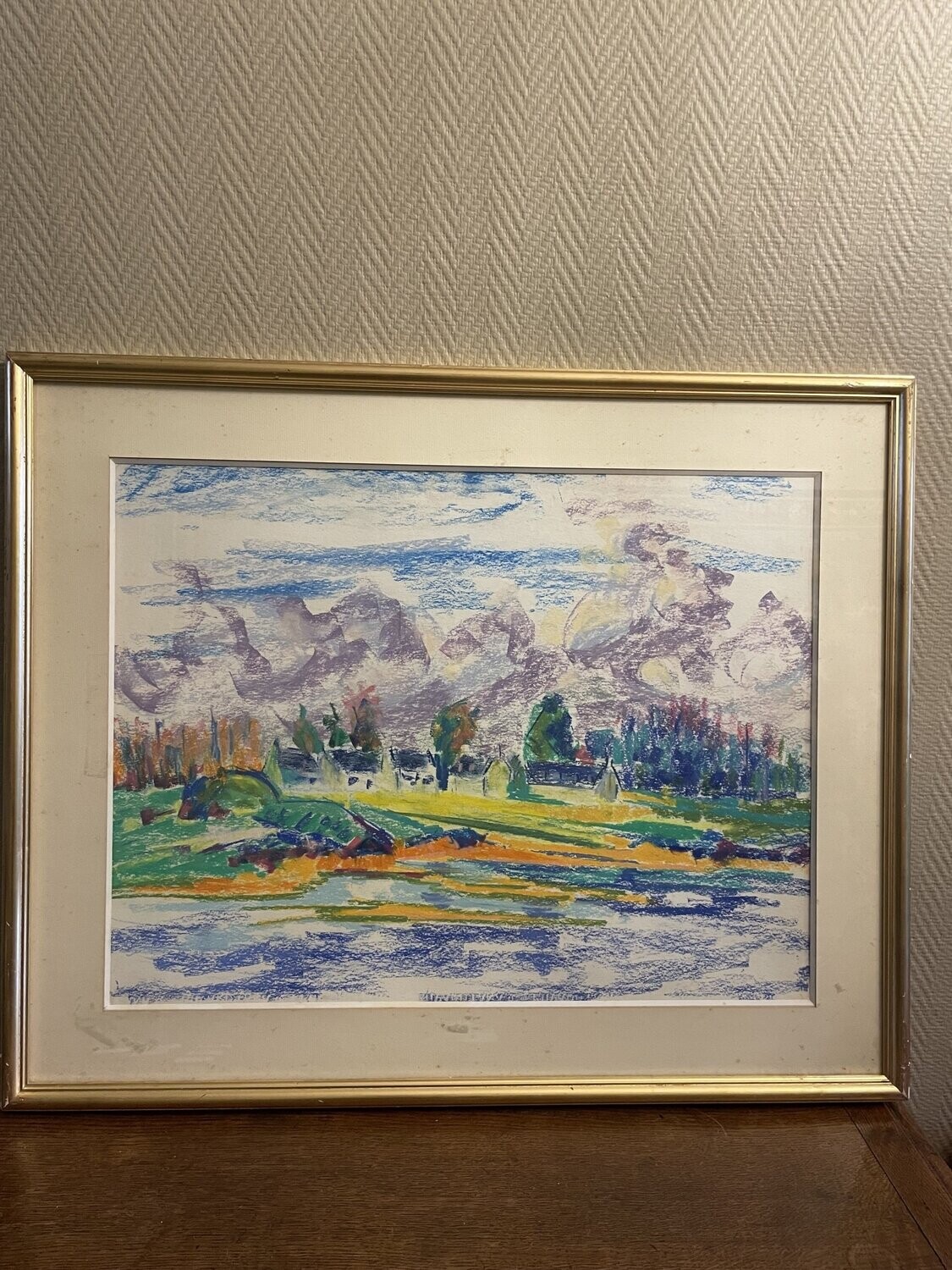 Pastel coloré d'un paysage - 80,5 cm x 64,5 cm