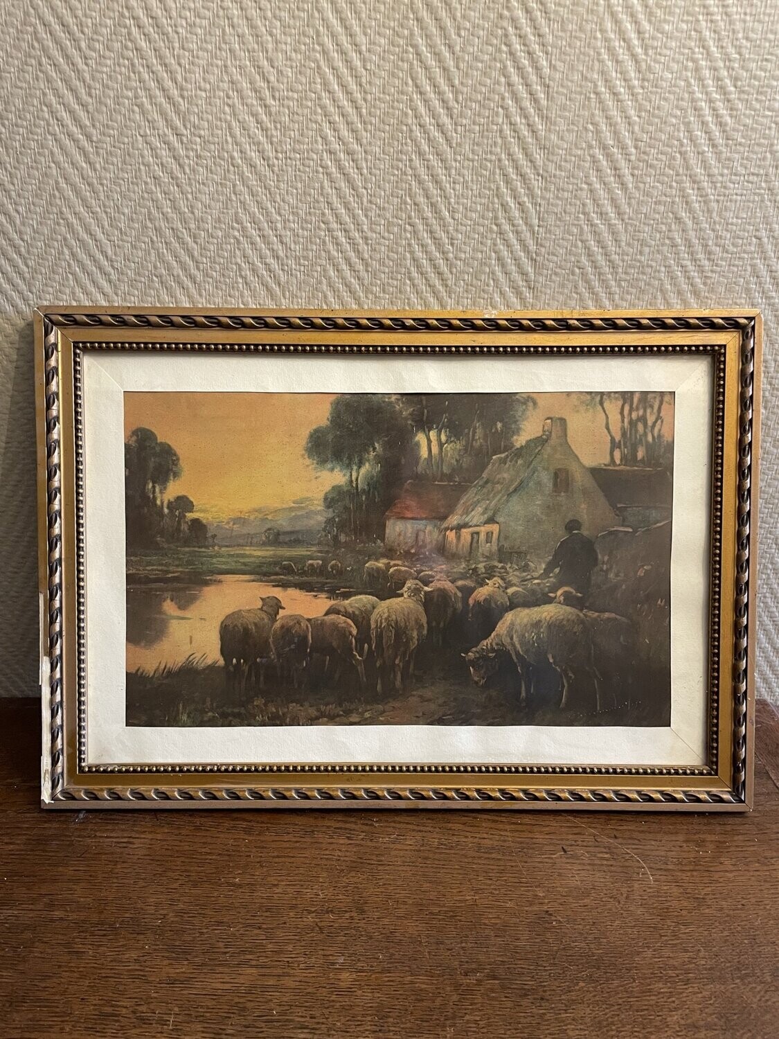 Berger et ses moutons  - 39,5 cm x 35 cm