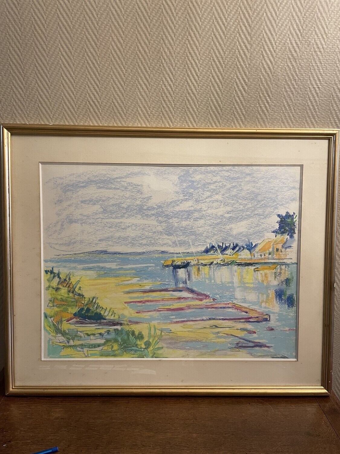 Pastel représentant un port - 80,5 cm x 64,5 cm