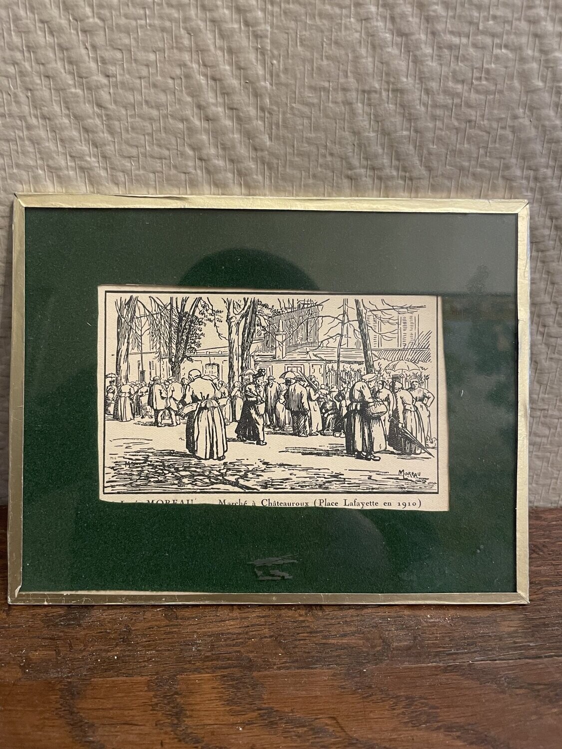 Gravure "Marché à Châteauroux" par Moreau - 19 cm x 15 cm