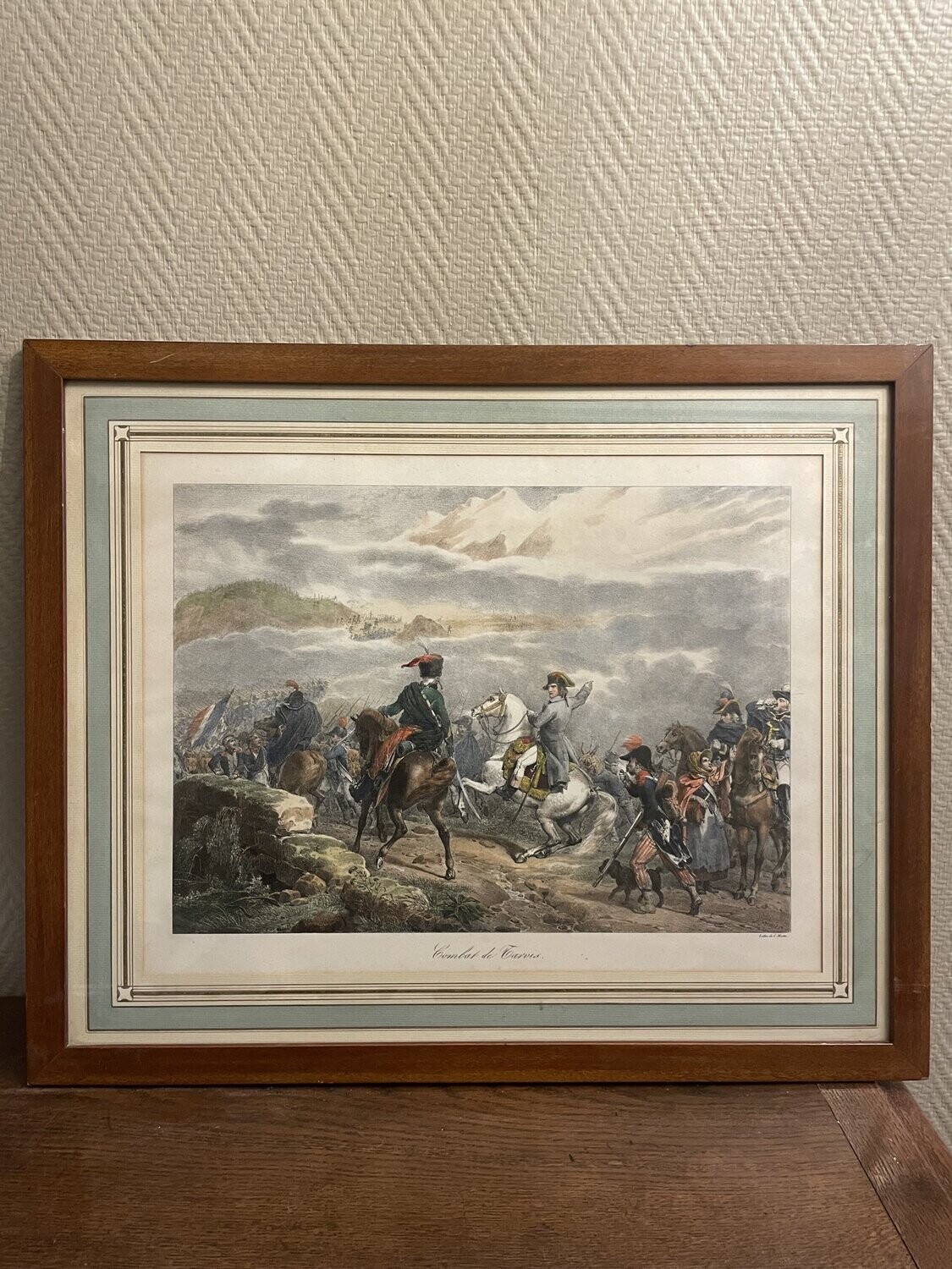 Gravure couleur "Combat de Tarvis" d'après F.GRENIER - 34 X 44.5 cm