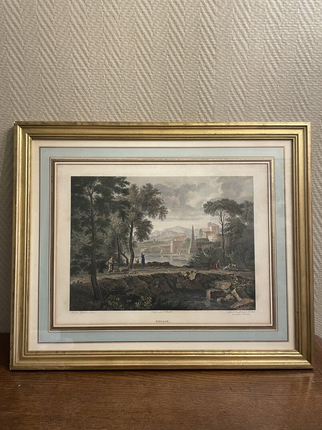 Gravure en couleur "Paysage" - 54,5 x 45 cm