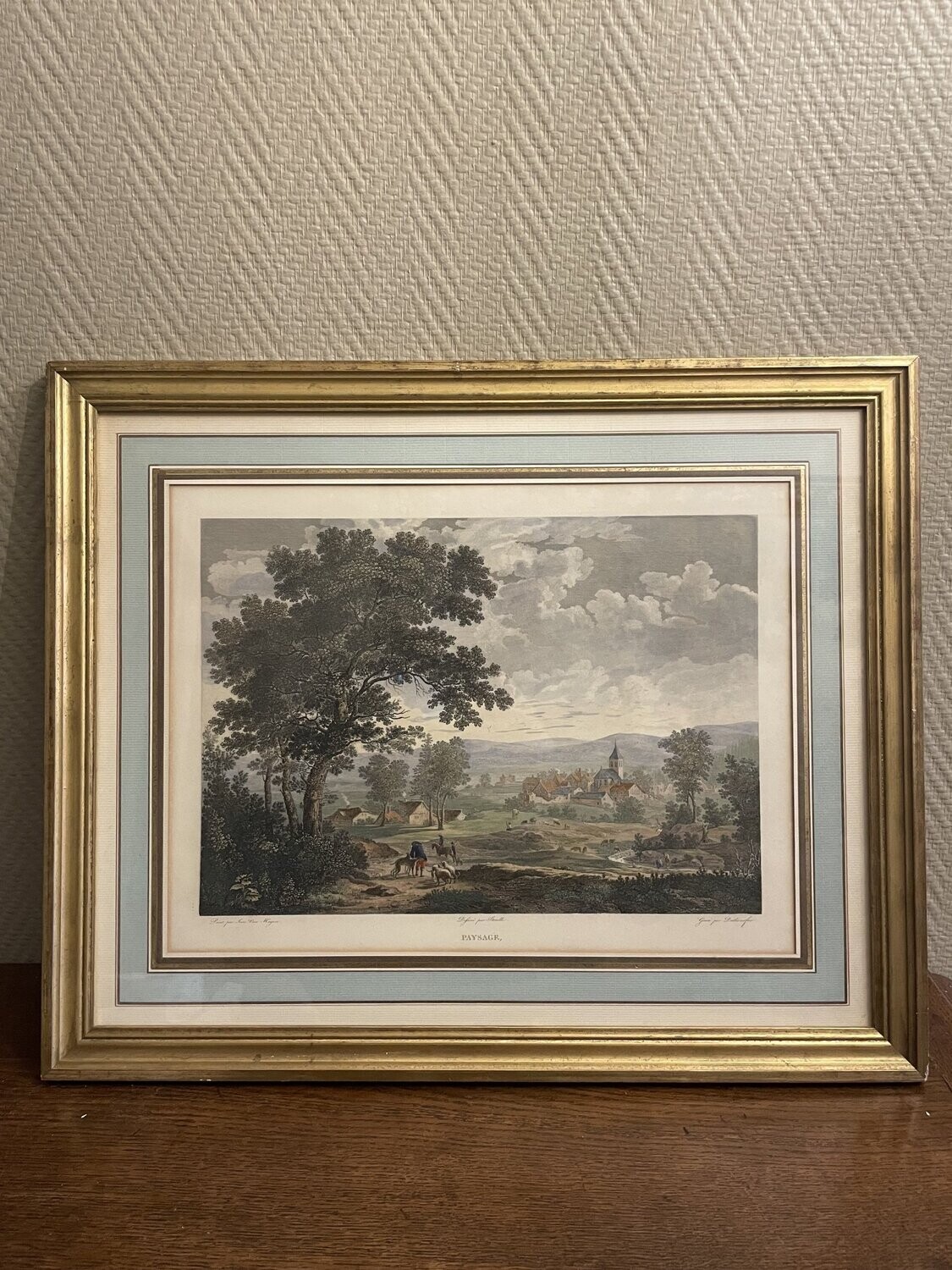 Gravure en couleur "Paysage" - 54,5 x 45 cm