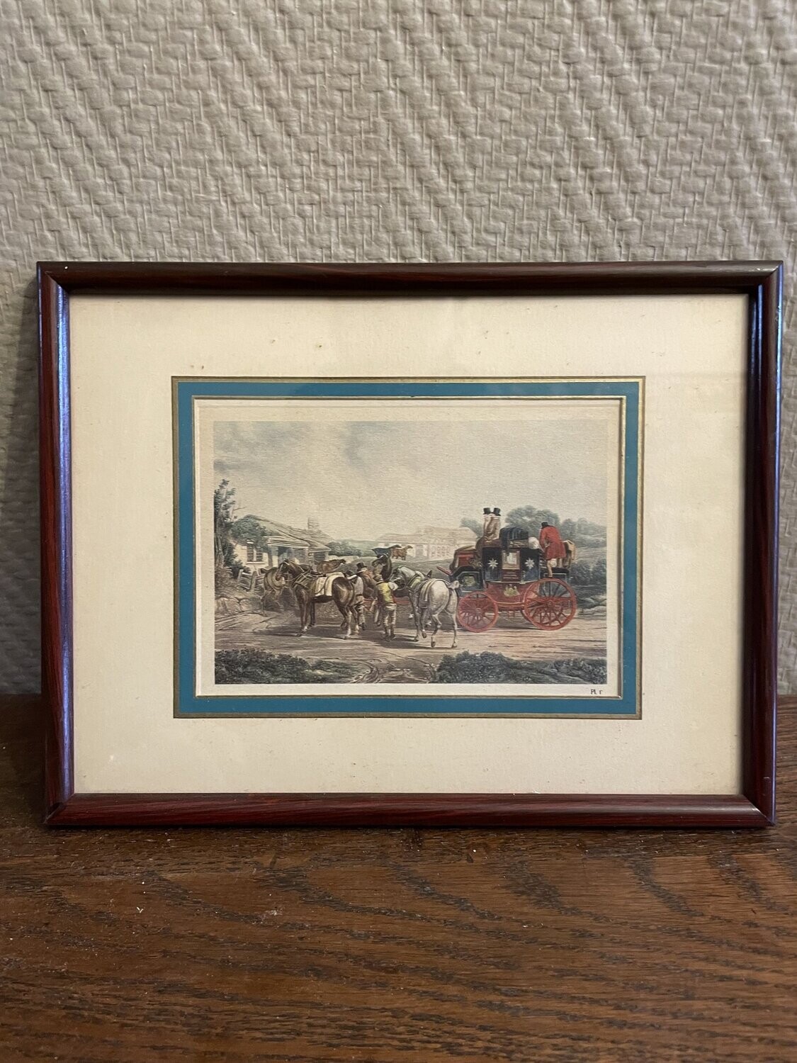 Reproduction de gravure couleur à la calèche - 25,5 cm x 19,5 cm