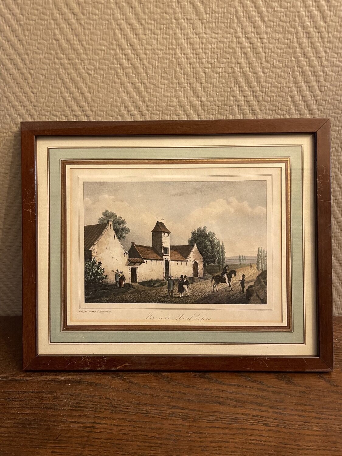 Gravure couleur d'après DE GERARD "La ferme de Mont Saint Jean" - 18 x 22.5 cm