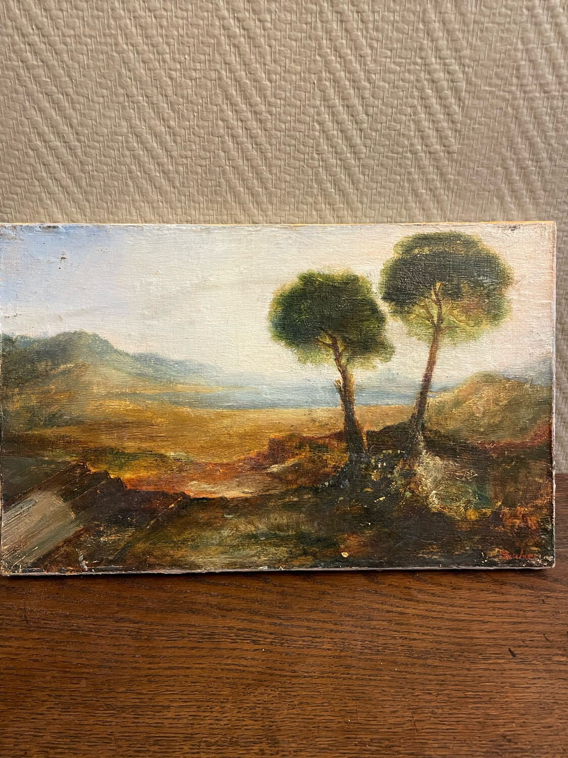 Paysage D’Afrique avec deux arbre sur la droite - 35 cm x 22 cm