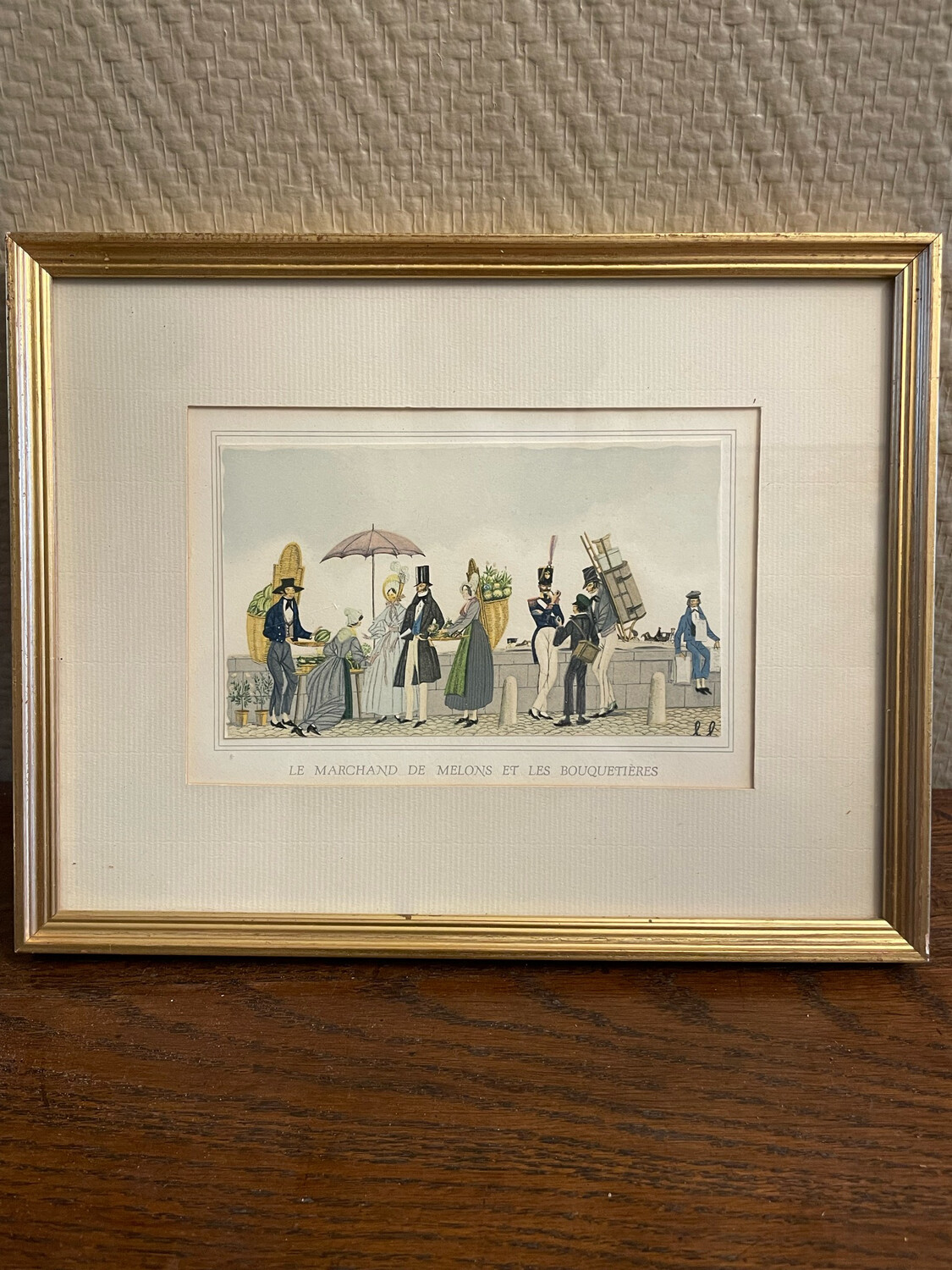 Aquarelle "Le marchande de melon et les bouquetières" - 26 cm x 20,5 cm