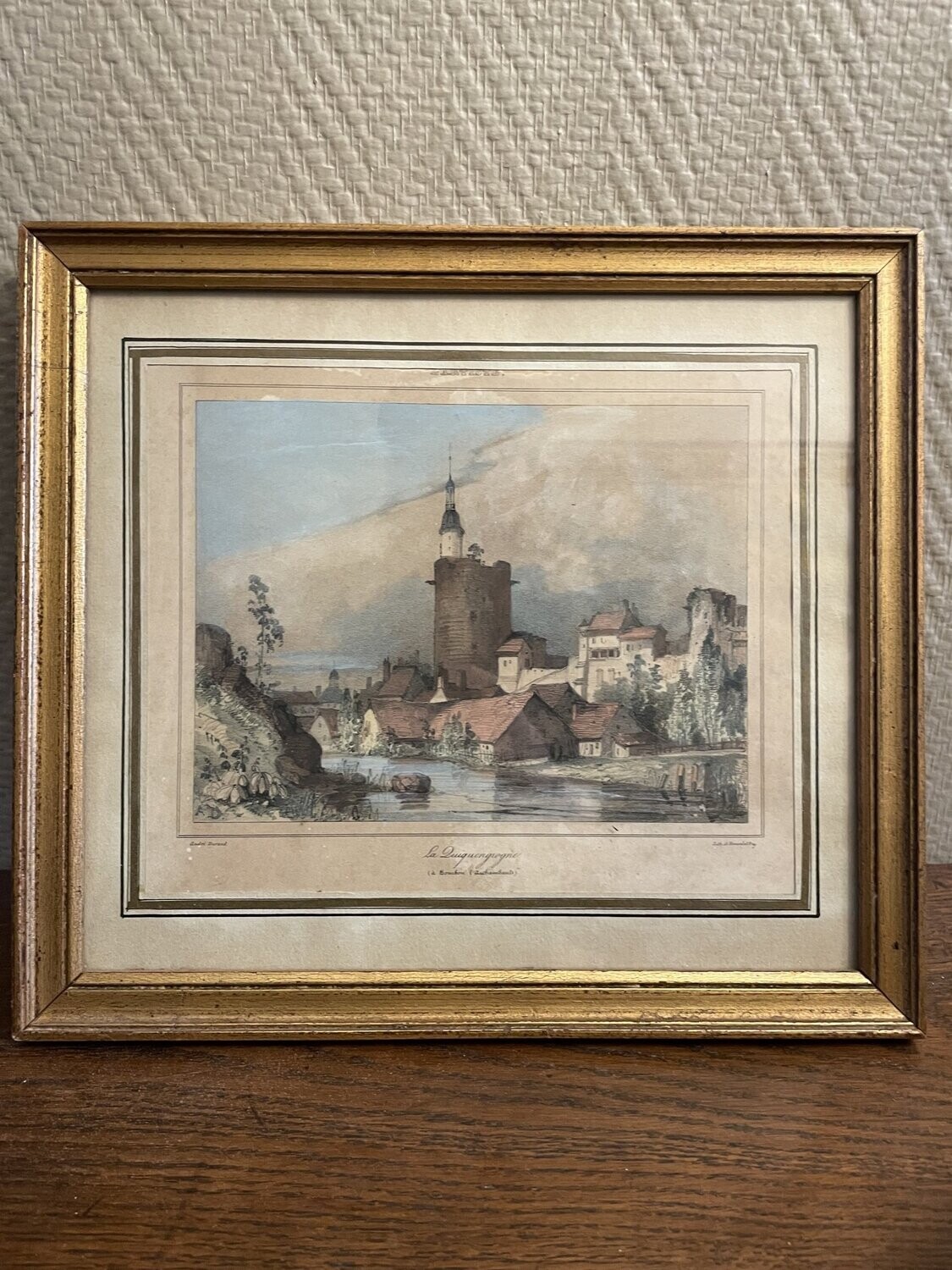 Gravure représentant le château de Bourbon l'Archambault - 30 cm x 27,5 cm