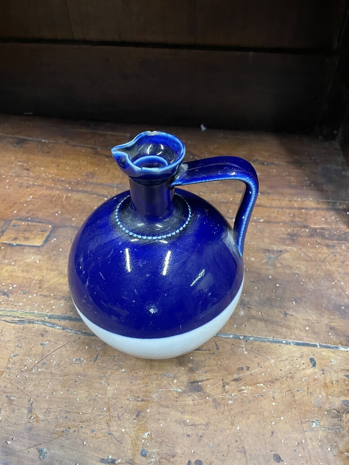 Pot en grès émaillé bleu H- 19 cm