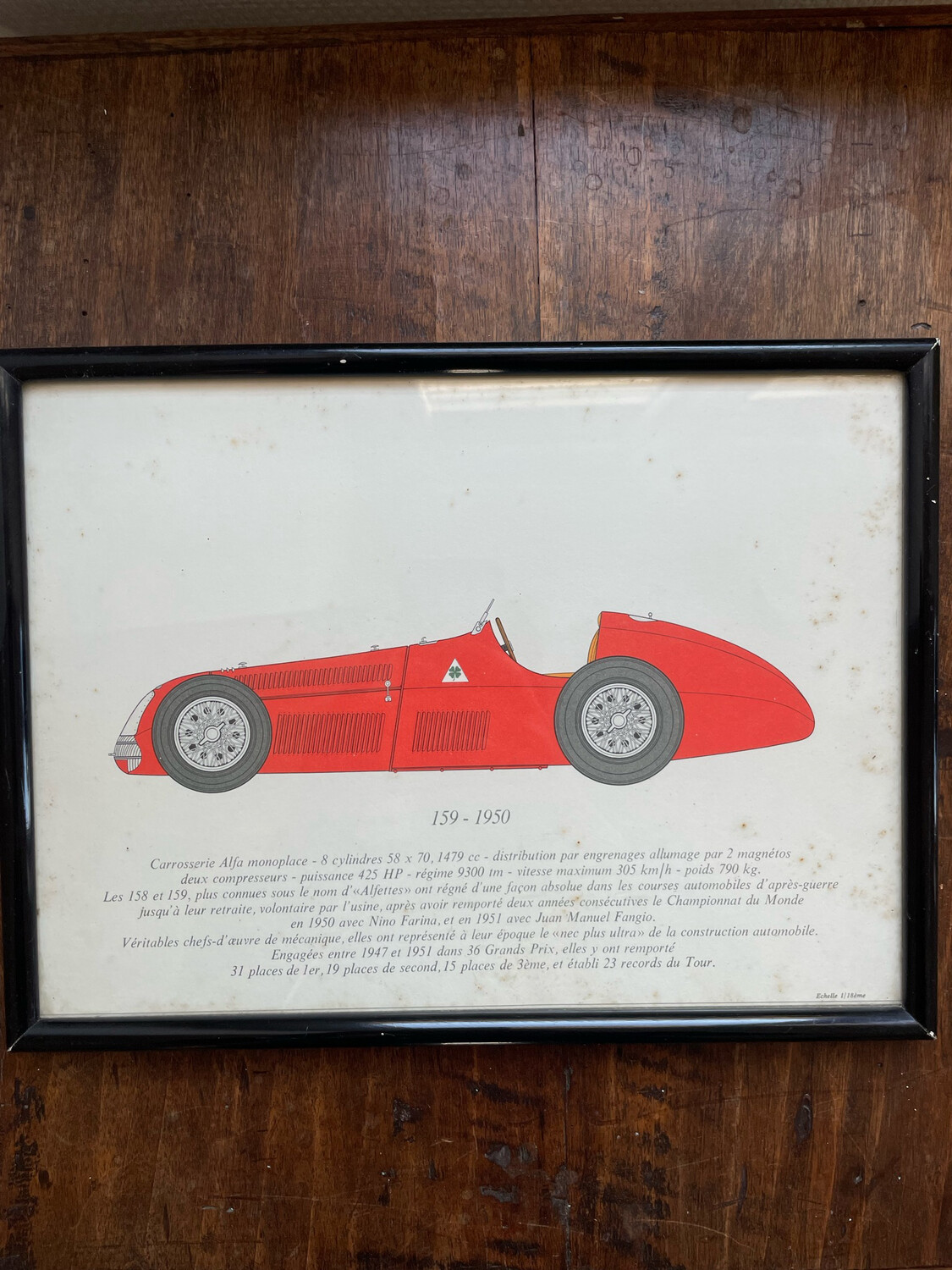 Cadre representant une voiture 159 de 1950 - 31,5 x 23,5 cm