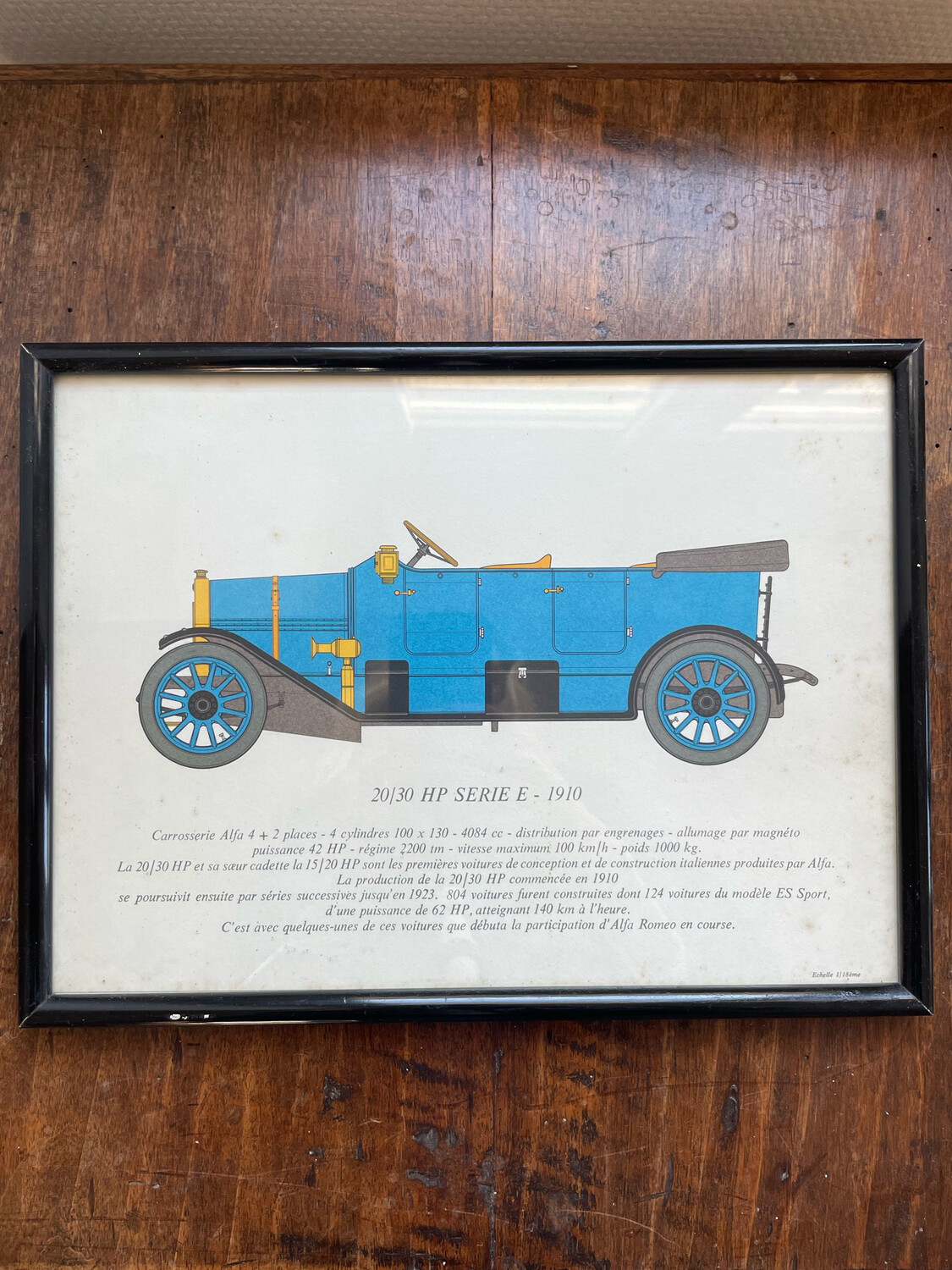 Cadre representant une voiture HP Serie E de 1910 - 31,5 x 23,5 cm