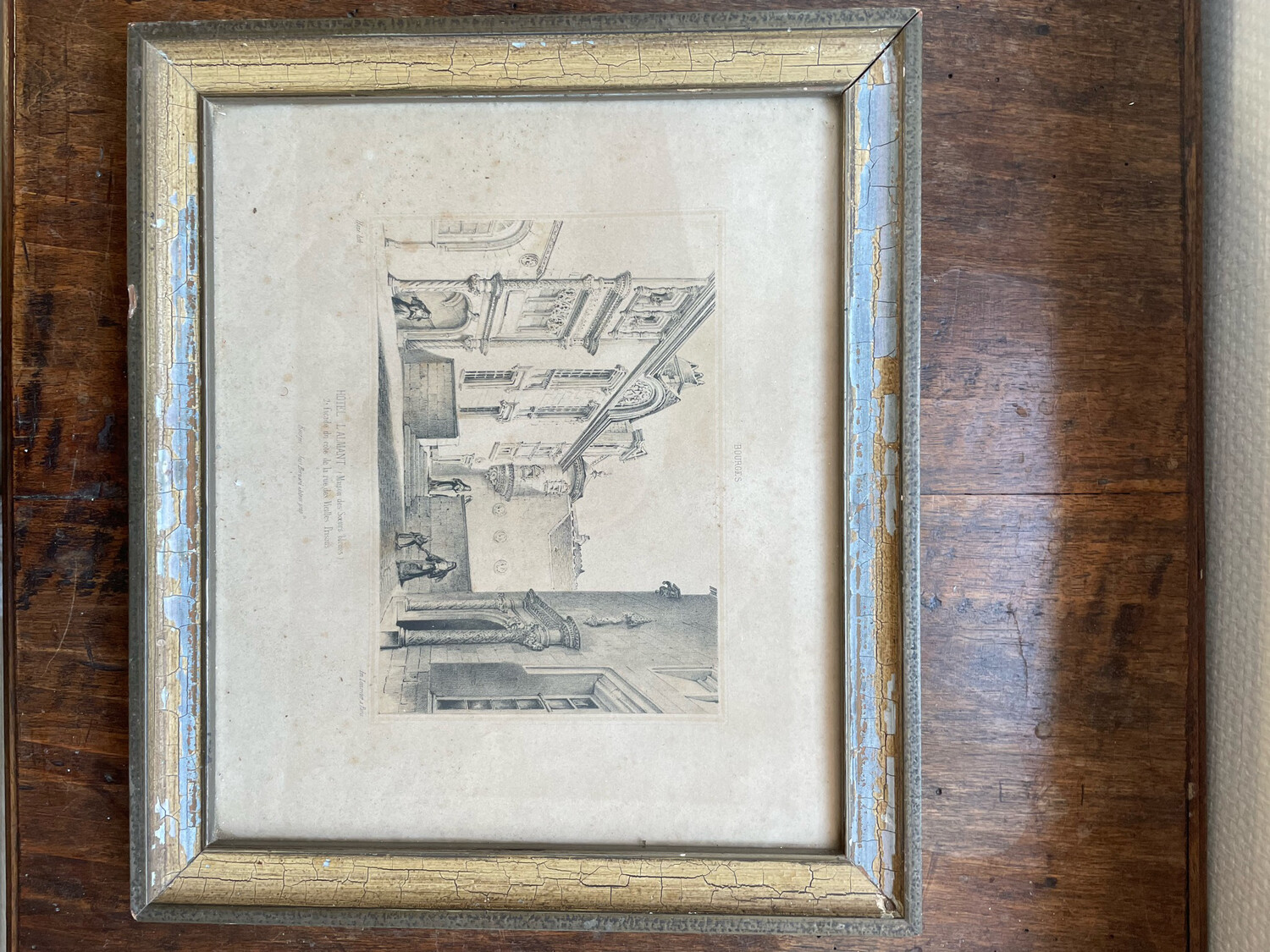 Ancienne gravure encadrée de l'Hotel Lallemant à Bourges - 31,5 x 27,5 cm