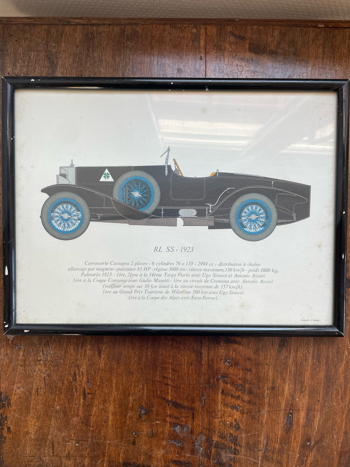 Cadre representant une voiture RL SS de 1923 - 31,5 x 23,5 cm