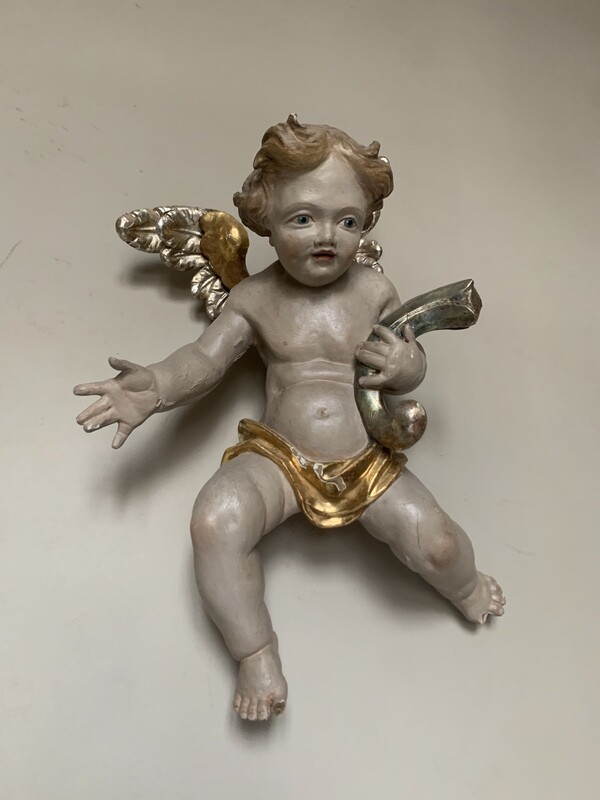 Magnifique ange en bois polychrome  - 50 x 35 cm