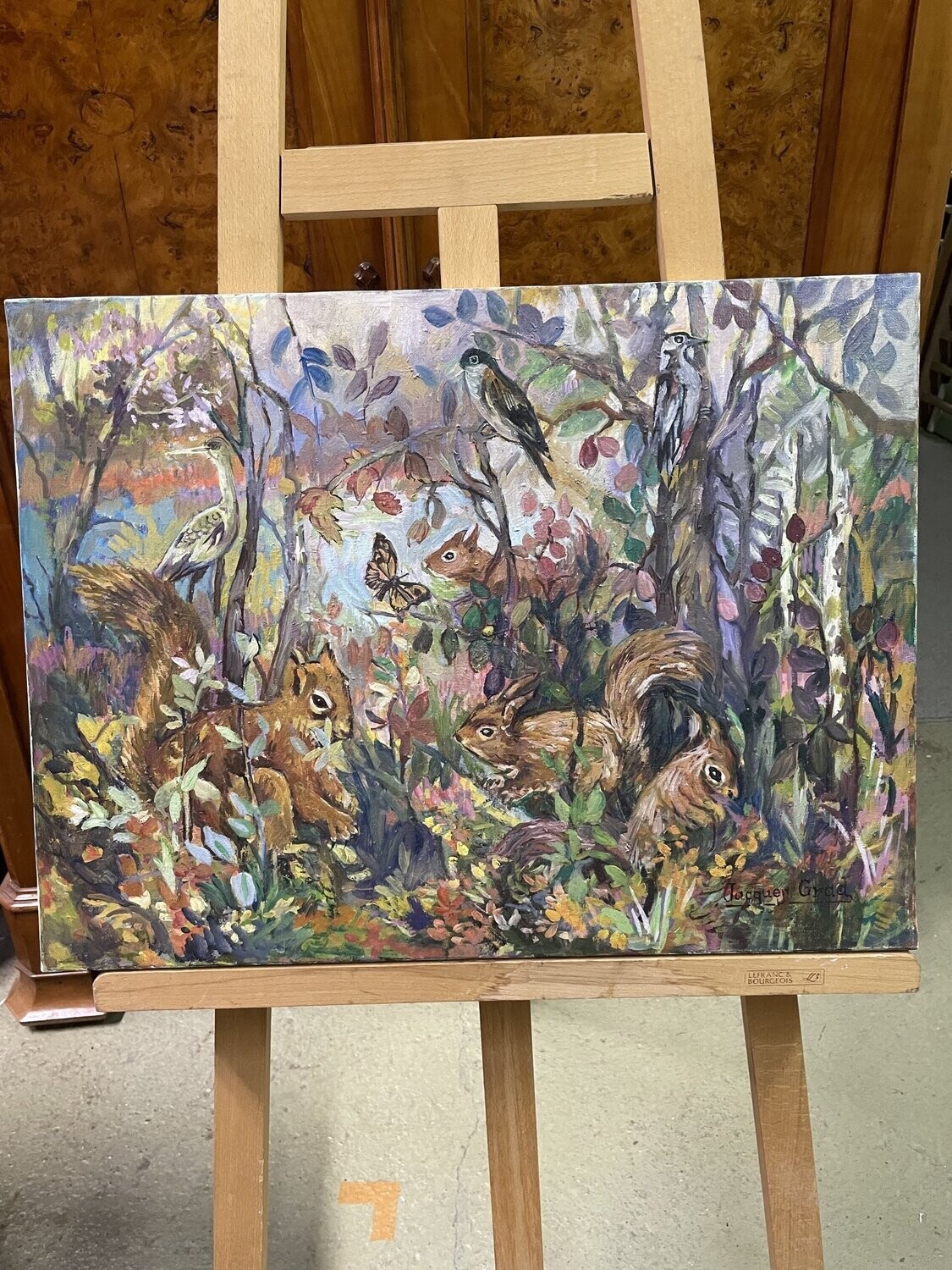 Jacques GRAD "Forêt et animaux" hst sbd 46x61