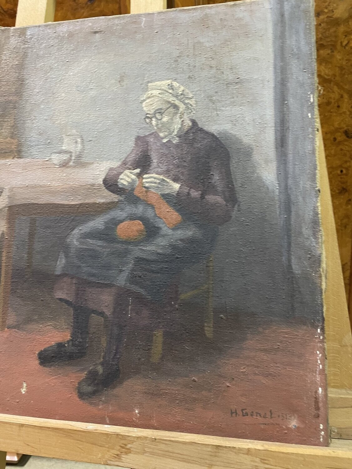 H.GENET 51 "Femme à l'ouvrage" hst sbd 45x38