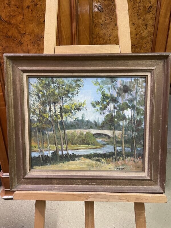 W.A LEHMANN Paysage à la pièce d'eau hst sbd 34x49