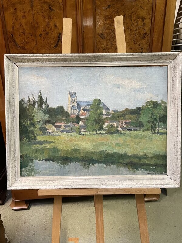 Jeannot DONZET : La cathédrale de BOURGES vue des marais, hst, sbd - 52x70